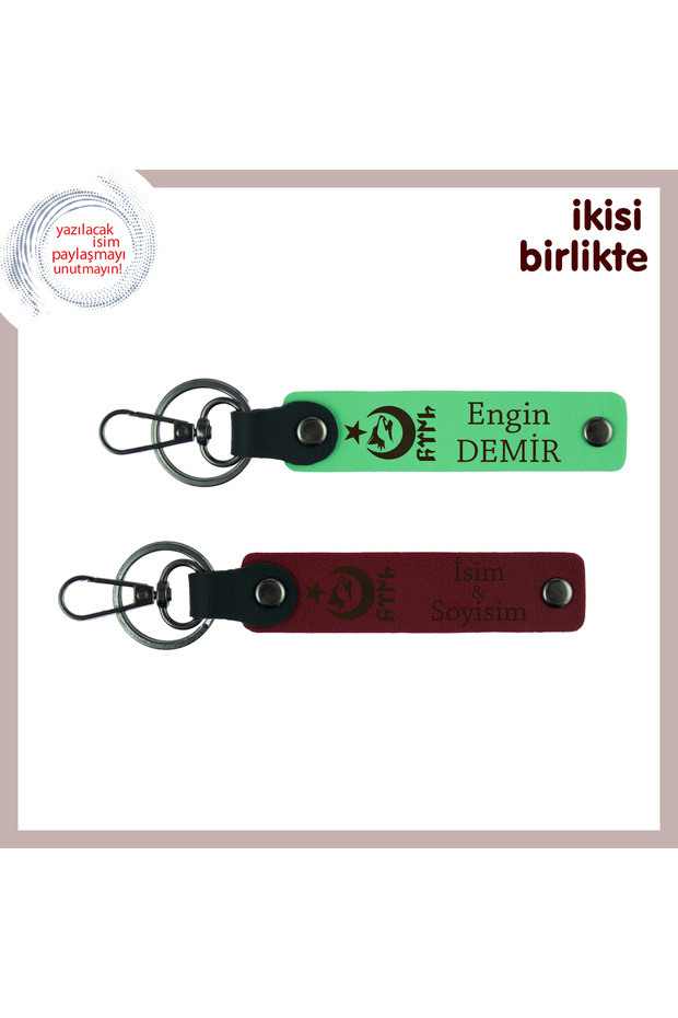 Ayyıldız Kurt Göktürk 2-Person Personal Gift Keychain, F Green-Claret Red, Meaningful Gift for Cousin