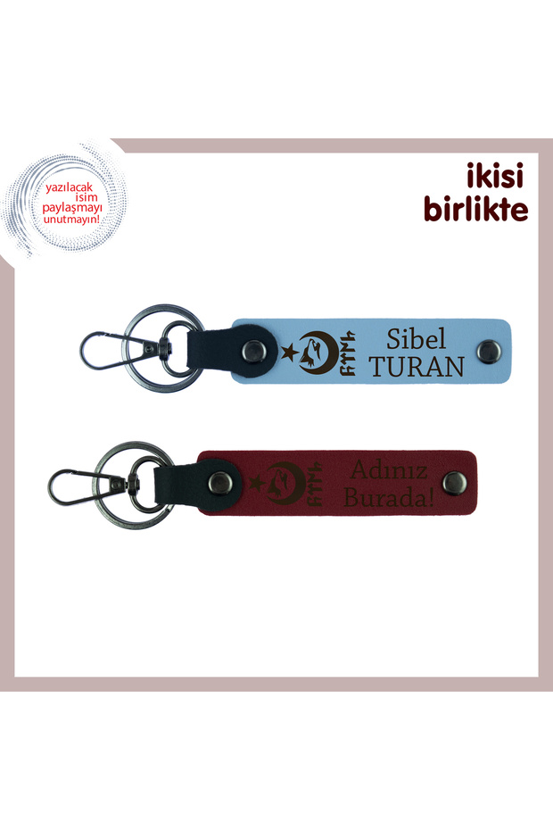 Republic Spirit to a Friend – Crescent and Star Wolf Göktürk Themed Set of 2 Keychain Gift, Sky Blue-Claret Red