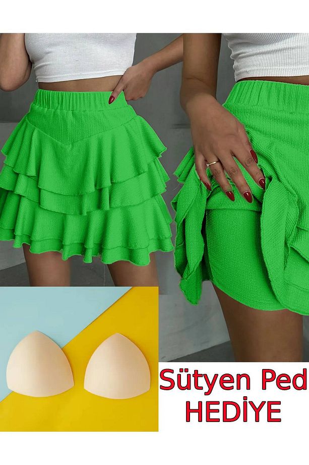 Şortlu Etek Fırfır Etek Şortlu Mini Etek Şort Etek Yüksek Bel Etek Likralı Etek Hediyeli Ürün - 1