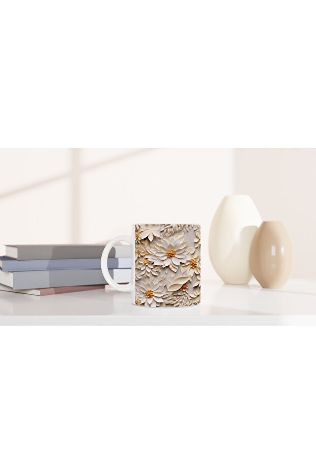 كوب منقوش على شكل زهرة متدرجة من الفانيليا - 6