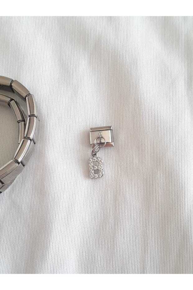 Steel B Letter Zircon Stone Italian Charm