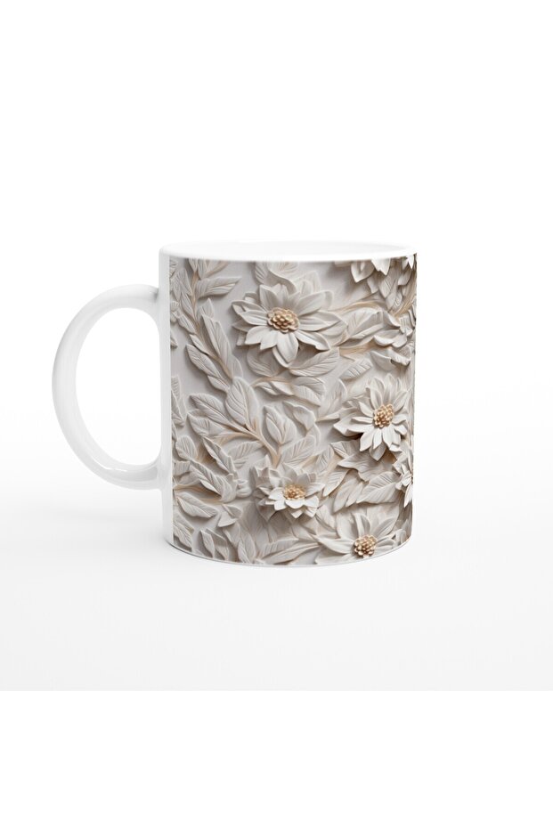 كوب أبيض منقوش على شكل زهرة - 1