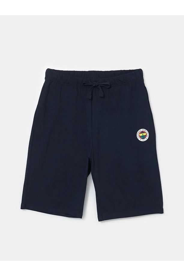 Lacivert Bisiklet Yaka FB Taraftar Baskılı %100 Pamuk Erkek Şortlu Pijama Takımı - 6