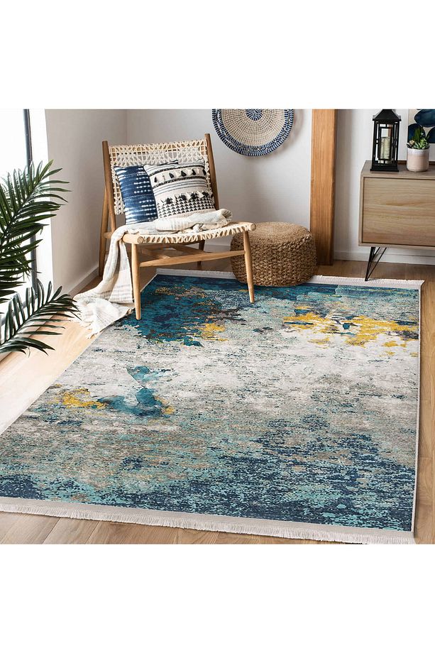 Canlı Renklerle Tasarlanmış Modern Geometrik Desenli Yıkanabilir Kaymaz Tabanlı - 2