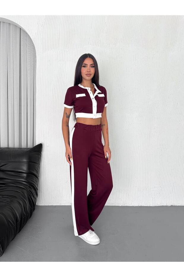 Women's Modal Fabric Garnished Short Sleeve Cardigan Pants Suit