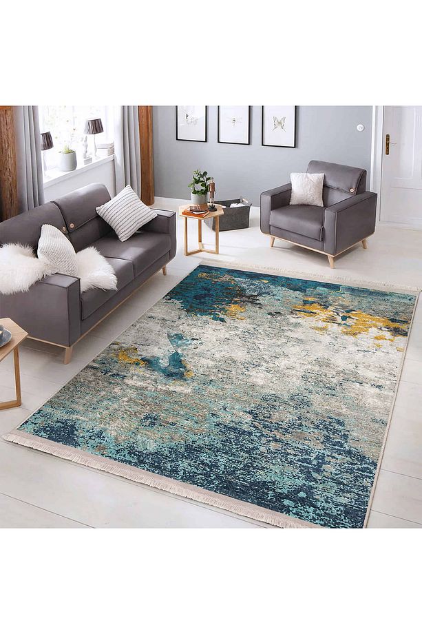 Canlı Renklerle Tasarlanmış Modern Geometrik Desenli Yıkanabilir Kaymaz Tabanlı - 5