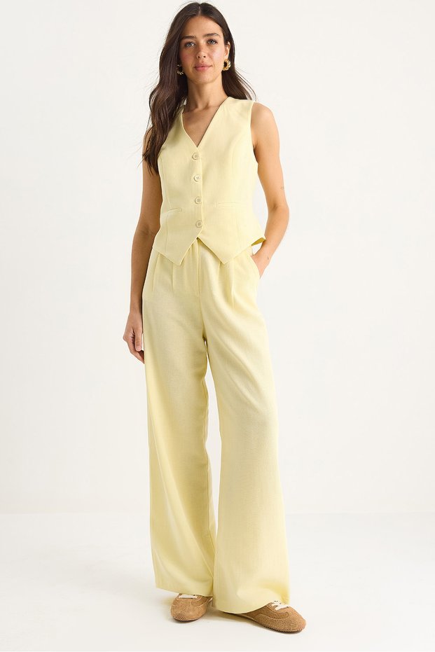 Women's Lemon Yellow High Waist Pants and Vest Top-Down Set 9257 60281047