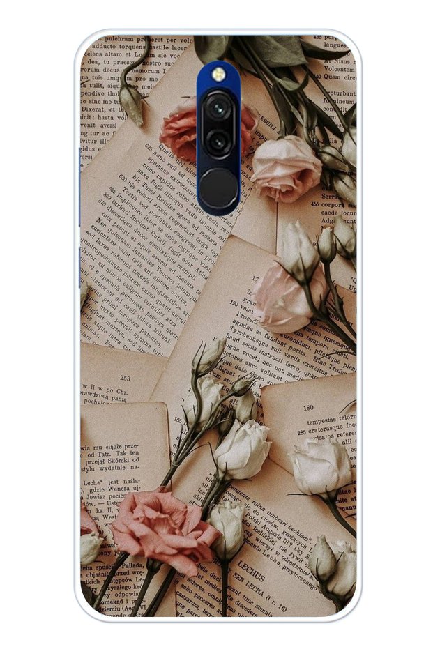 حافظة سيليكون شفافة بتصميم ورود صحيفة ريترو متوافقة مع هاتف Redmi 8