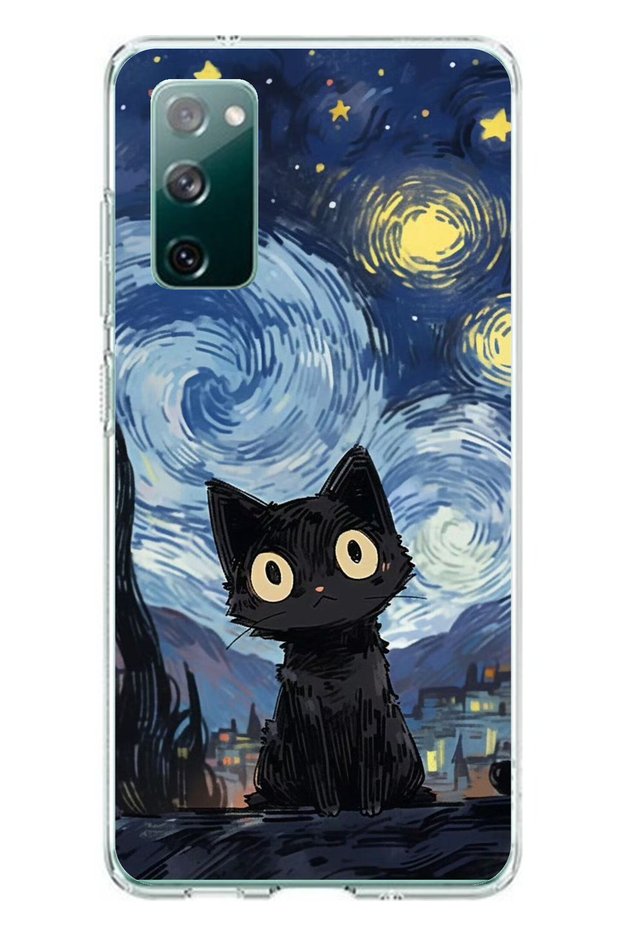 حافظة سيليكون شفافة متوافقة مع هاتف Samsung Galaxy S20 FE بتصميم Midnight Cat
