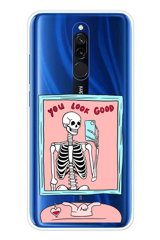 حافظة سيليكون شفافة متوافقة مع هاتف Redmi 8 بتصميم هيكل عظمي