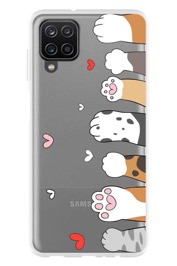 Galaxy A22 - M22 - M32 Compatible Cute Cat Paws Design Transparent Silicone Case