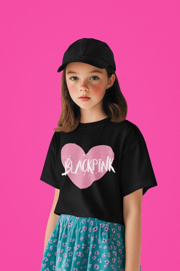 Blackpink Heart Themed Printed Unisex Music Band Children's T-Shirt (1-12 Years)