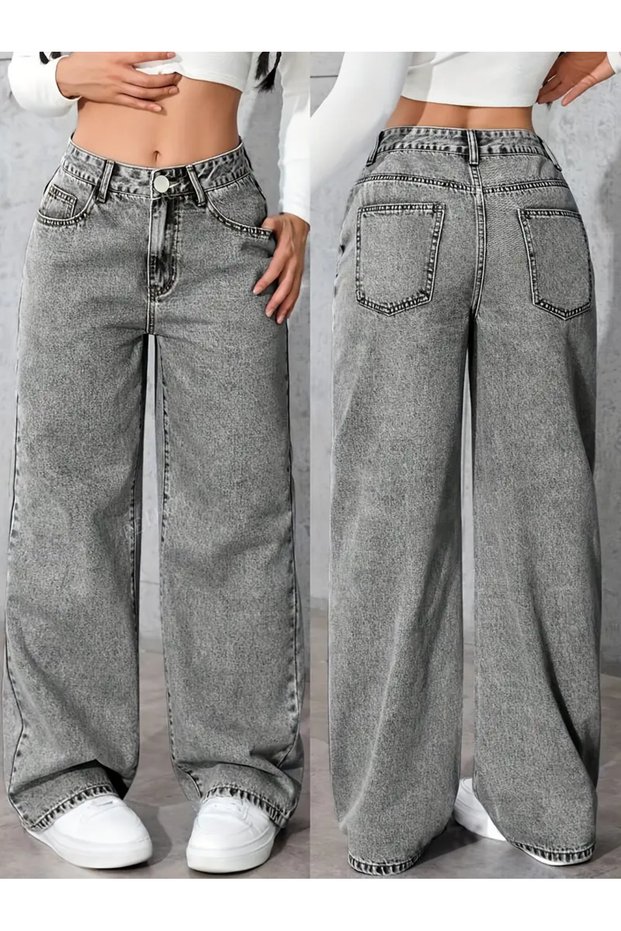 Alessi Women's Gray Palazzo Jeans Lycra Super High Waist Loose Denim Jeans