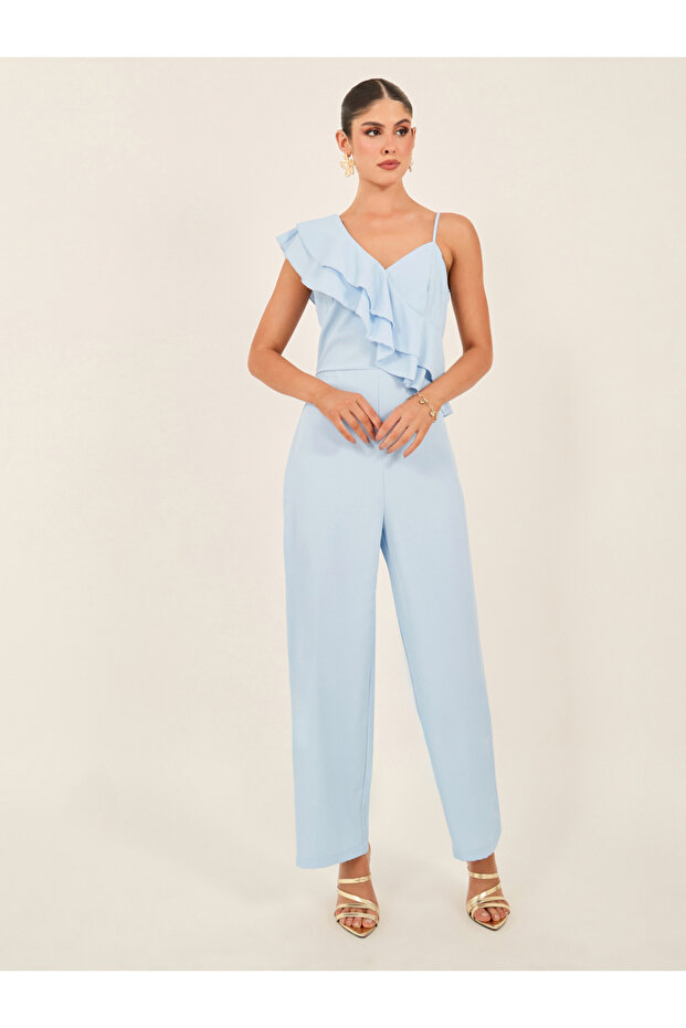 Wide Leg Ruffled Detail Jumpsuit