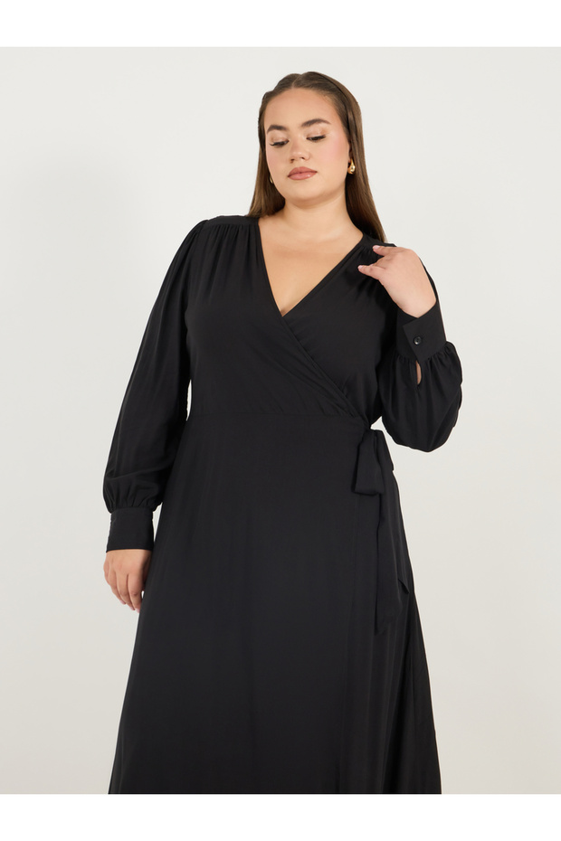 Plus Size Solid Wrap Front A-Line Maxi Dress - 5