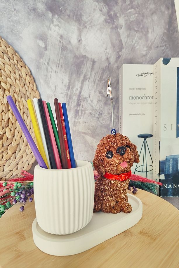 Dekoratif Sevimli Köpek Kalemlik ve Notluk Seti, Masaüstü Hediyelik - 3