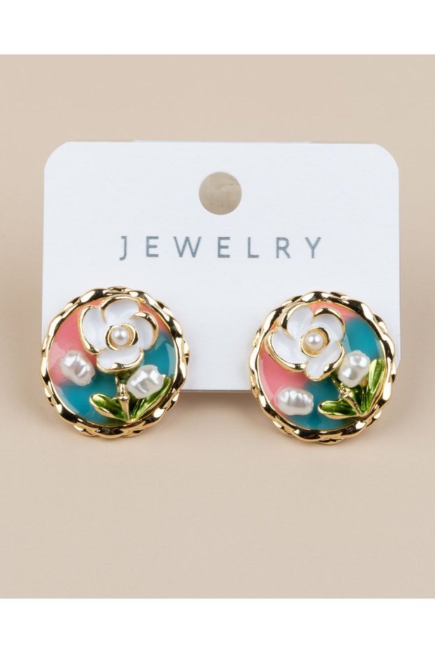 Fiorella Rosamare Flower Motif Pearl Art Earrings