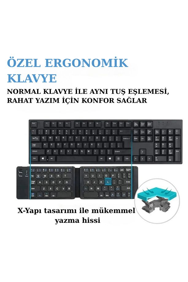 Android, iOS ve PC Uyumlu Ultra İnce Katlanabilir Bluetooth Klavye - 5