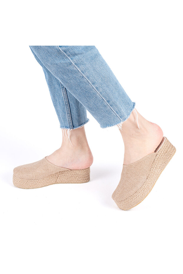 Real Handmade Platform Closed Toe Handmade Straw Linen 5cm Heel Sabo Slippers Handmade
