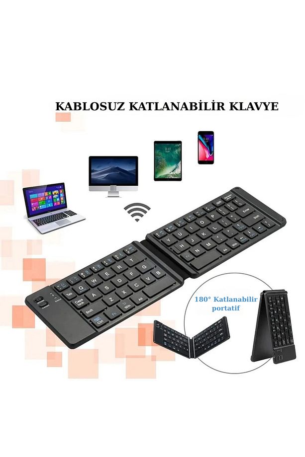 Android, iOS ve PC Uyumlu Ultra İnce Katlanabilir Bluetooth Klavye - 6