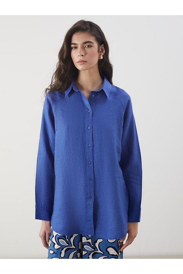 LCW Modest Oversize Keten Kadın Gömlek - 5