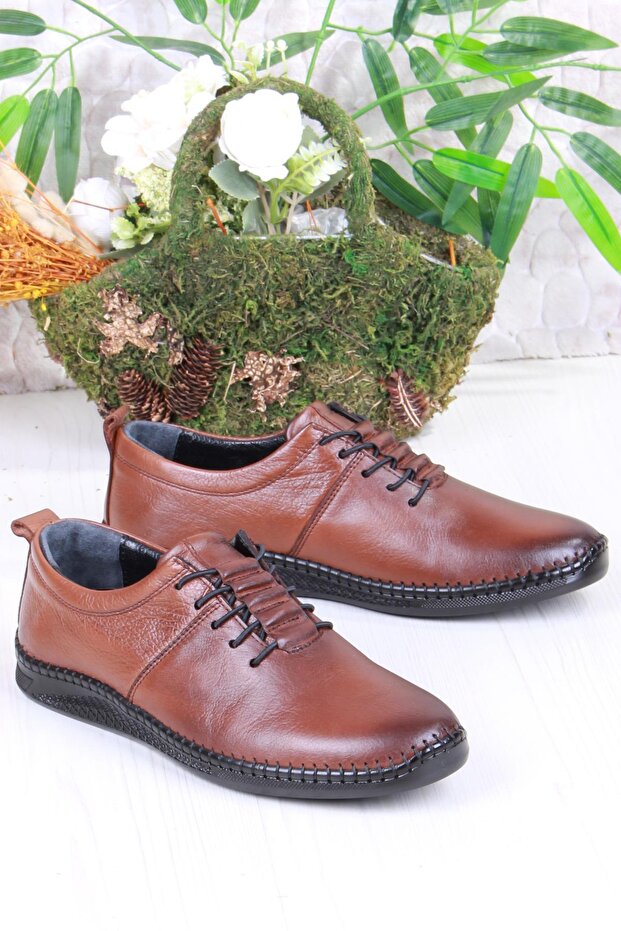 425060 Soft Flexible Comfortable Rubber Laced Genuine Leather Men's Shoes