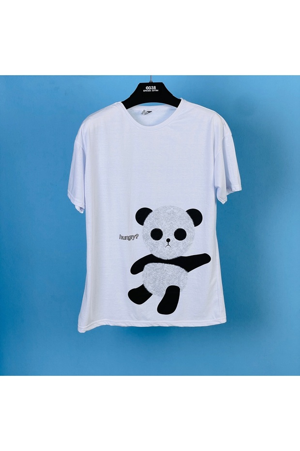 تي شيرت Tmb Hungry Panda كبير الحجم باللون الأبيض