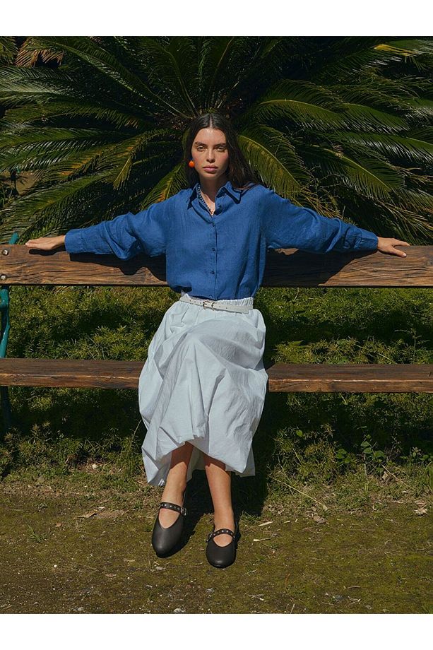 LCW Modest Oversize Keten Kadın Gömlek - 3