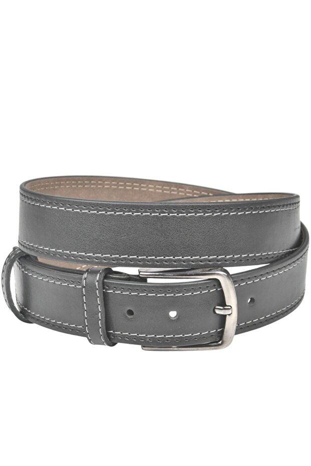 Men's Black 4 cm Side Stitched Faux Leather Belt 2402641