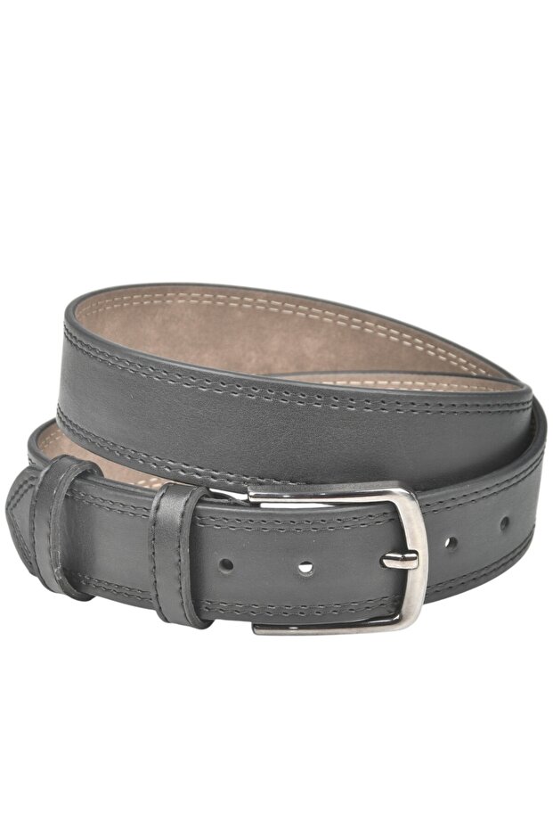 Men's Black 4 cm Side Stitched Faux Leather Sports Belt 2402642
