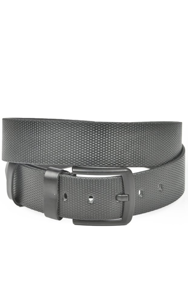 Men's Black 4.5 cm Black Buckle Patterned Faux Leather Sports Belt 2402644