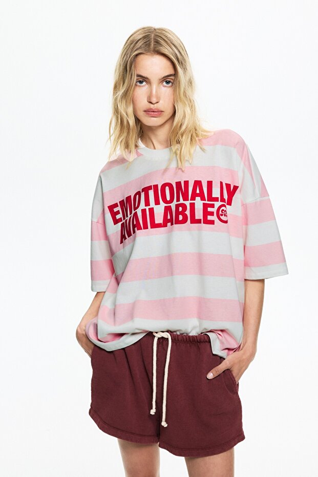 Pembe çizgili t-shirt - 1