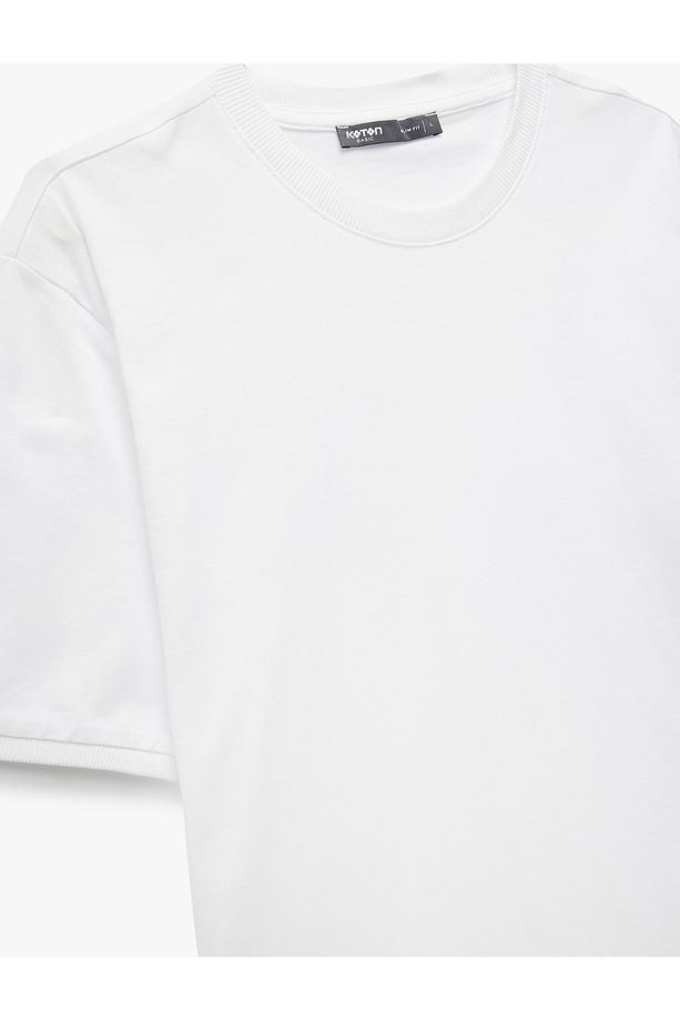 Kısa Kollu Bisiklet Yaka Pamuklu Slim Fit Erkek Basic Tişört - 5