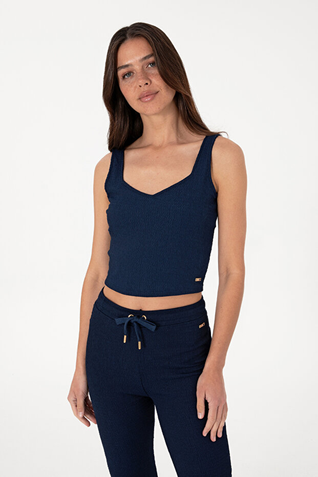 Women's Navy Blue Sleeveless V-Neck T-Shirt 50306679-Vr033