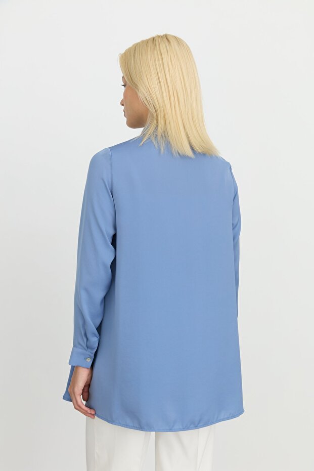 Gömlek Yaka Tunik Mavi - 7