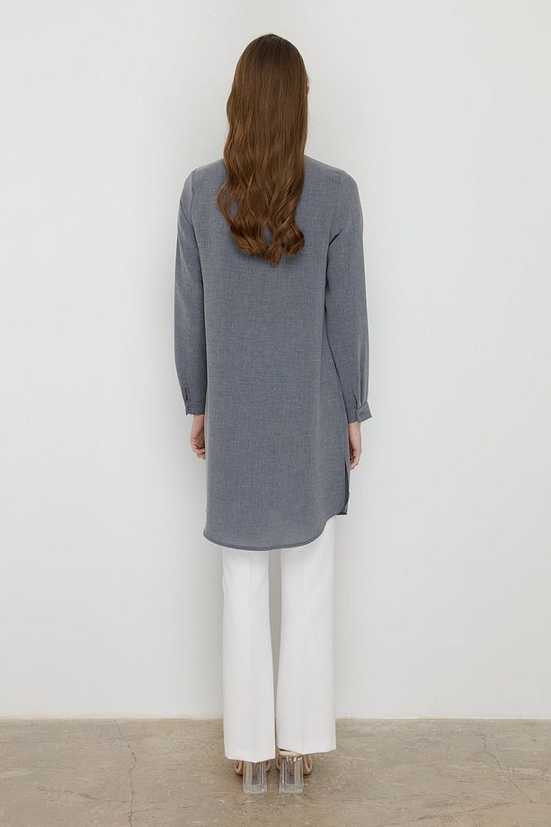 Yakası Bağlamalı Basic Tunik Siyah - 4