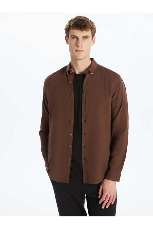 Lcw Vision Brown Slim Fit Long Sleeve Dobby Men's Shirt