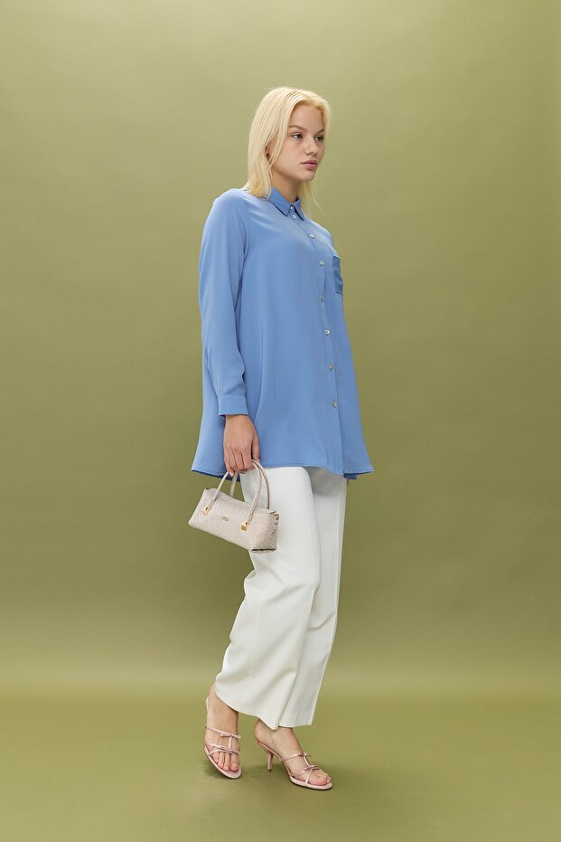 Gömlek Yaka Tunik Mavi - 2