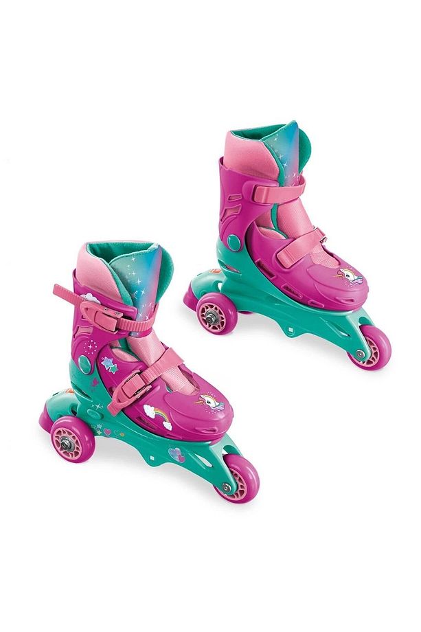 Çocuk Pembe Unicorn Desenli Inline 3 Tekerlekli Paten - 2