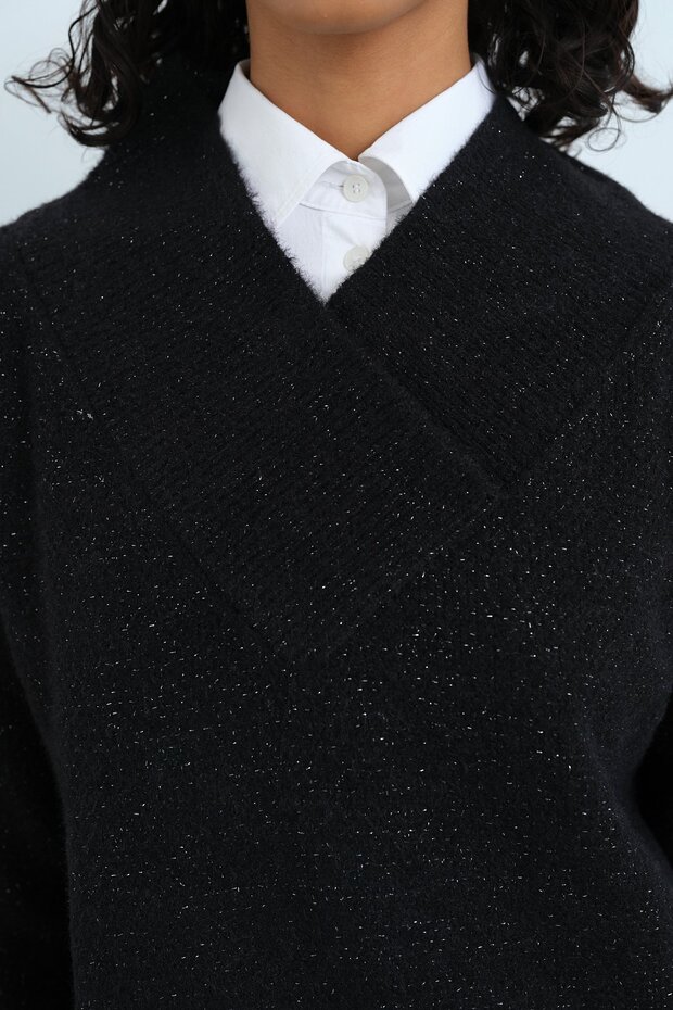 V Yaka Triko Tunik Siyah - 2