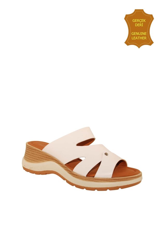 Venus 2409904Y Genuine Leather Women's Anatomical Slippers White Ç