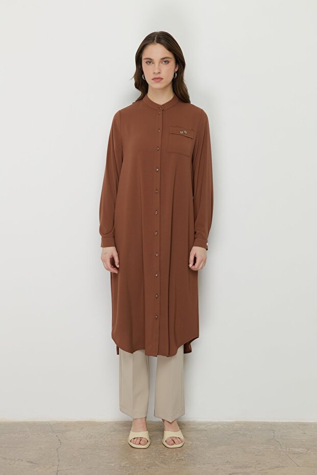 Büyük Beden Aksesuar Detaylı Basic Tunik Taba - 1