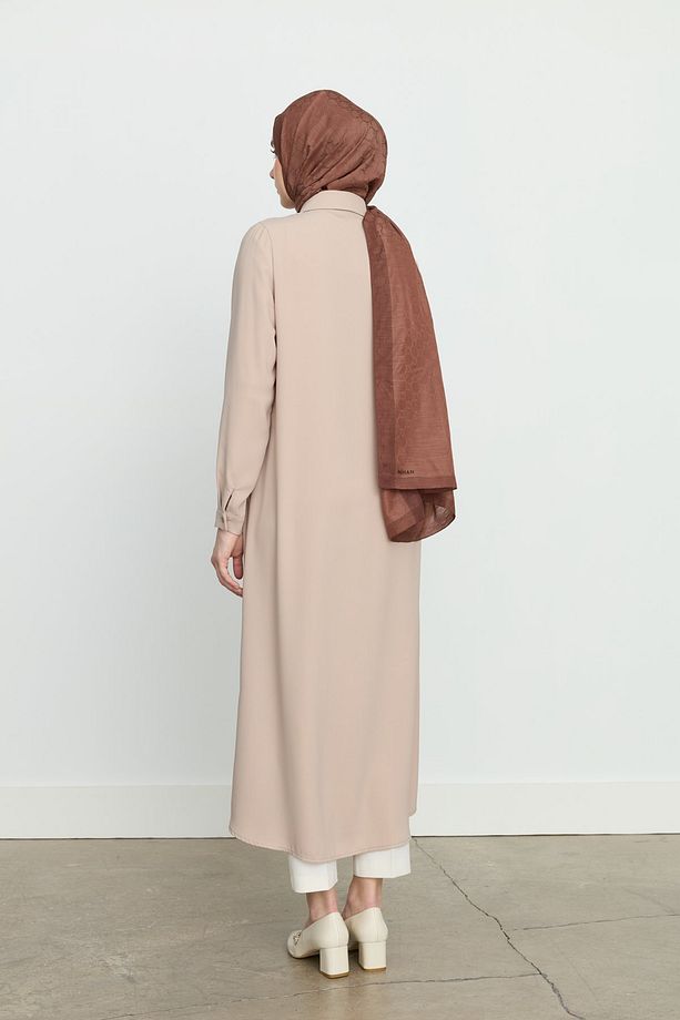 Yanları Yırtmaçlı Basic Tunik Bej - 4