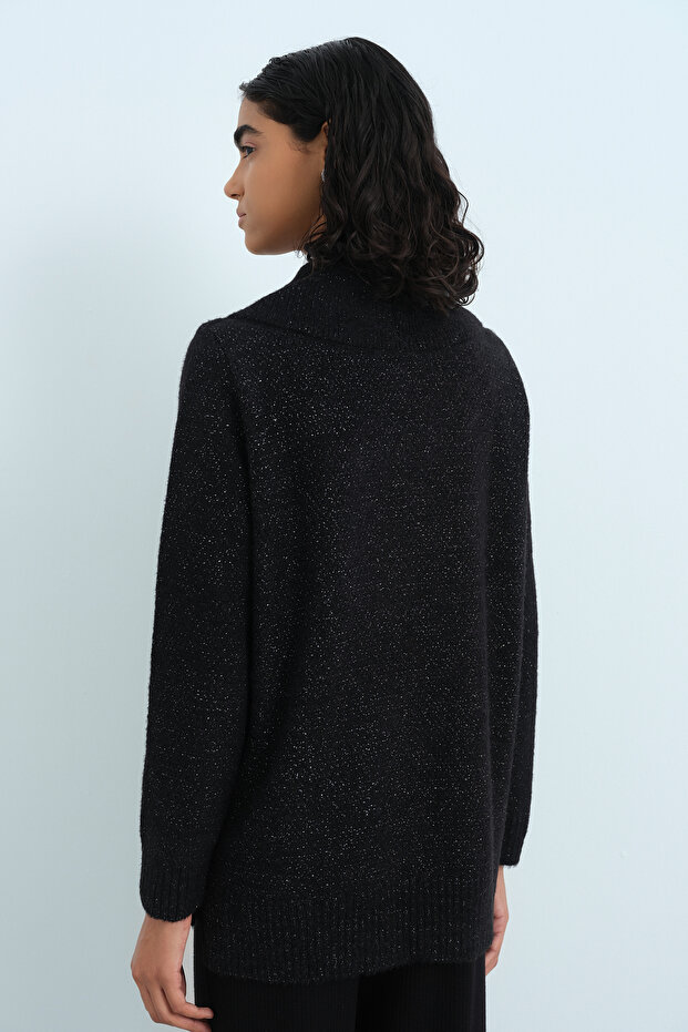 V Yaka Triko Tunik Siyah - 4