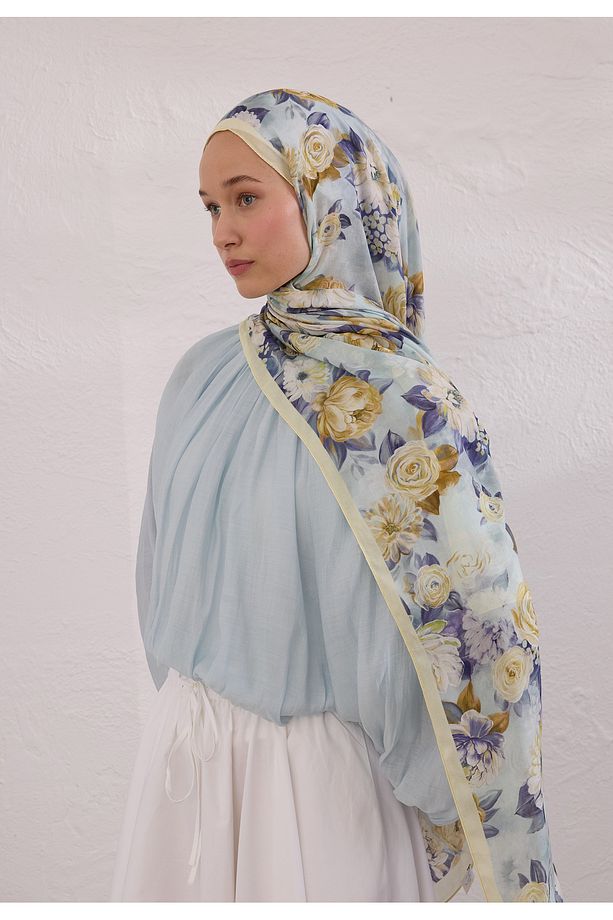 MAGNOLIA DESEN RAMİ ŞAL SOFT SARI - 1