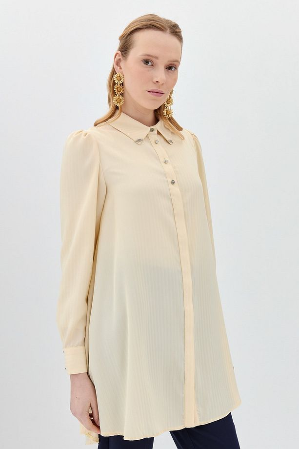 Taşlı Broşlu Şık Tunik Sarı - 4