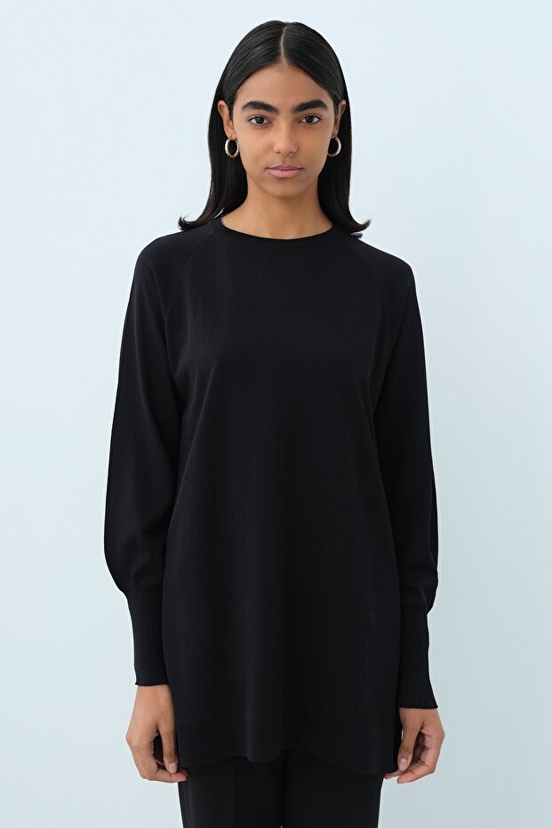 Balon Kol Triko Tunik Siyah - 1