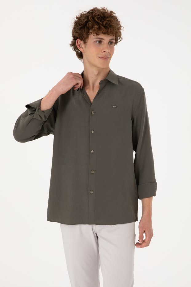 Men's Dark Khaki Long Sleeve Shirt 50300209-Vr111