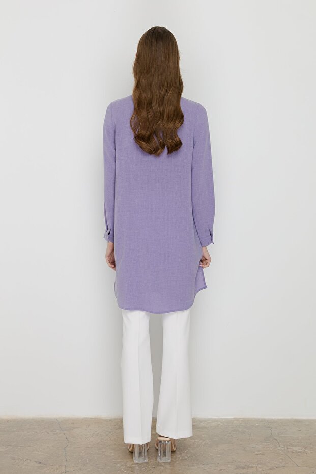 Yakası Bağlamalı Basic Tunik Lila - 4