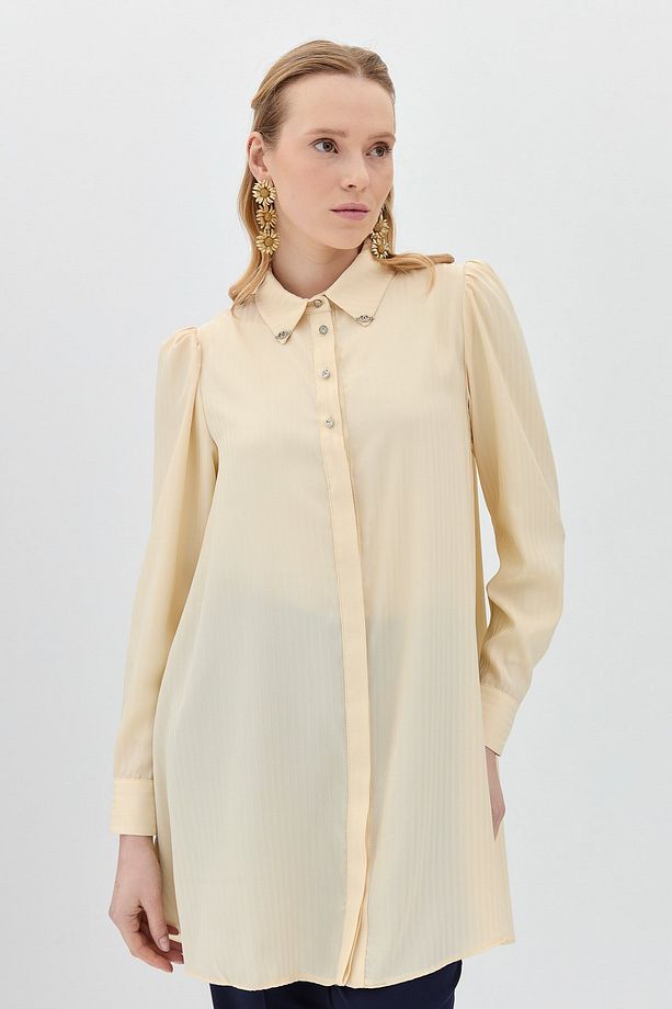 Taşlı Broşlu Şık Tunik Sarı - 5